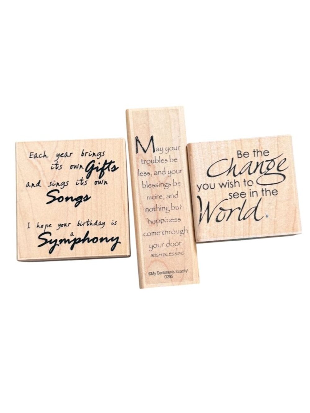 Lot of 3 Wood Mounted Rubber Stamps Inspirational Birthday Irish Blessing Quotes